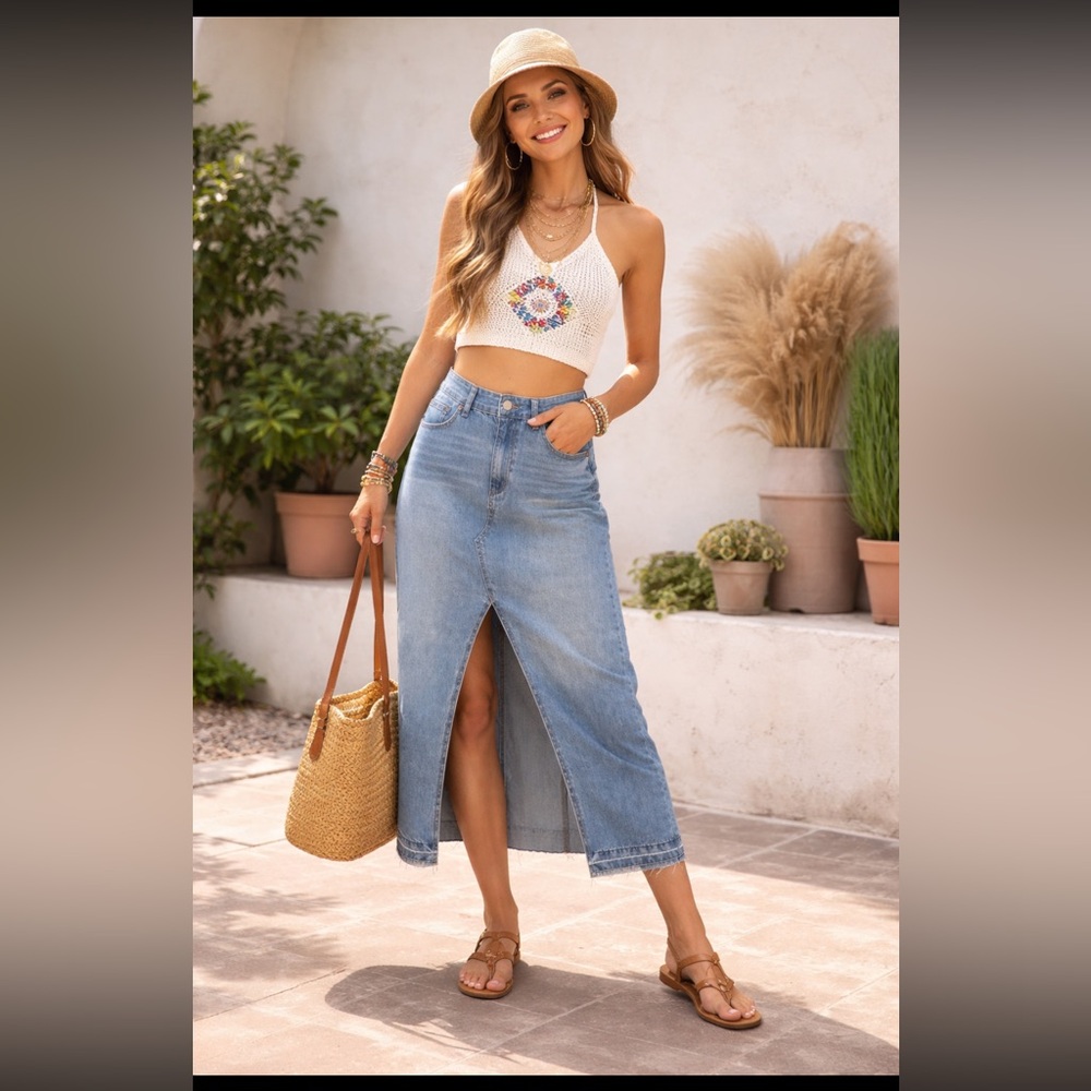 Sincerely Jules Denim Boho Maxi Skirt‎